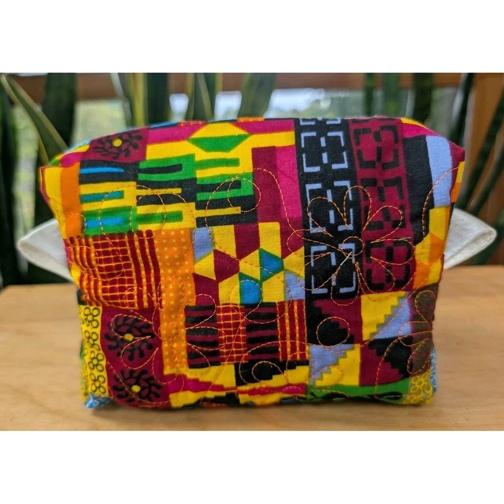 Embroidered MAKEUP Cosmetic Toiletry Ankara African Fabric +Matching Key Fob SET